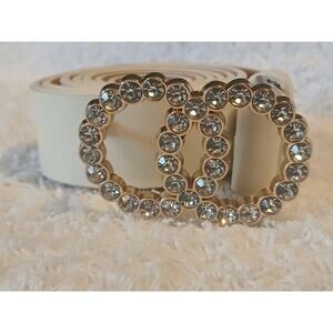 White Rhinestone Faux Leather Belt